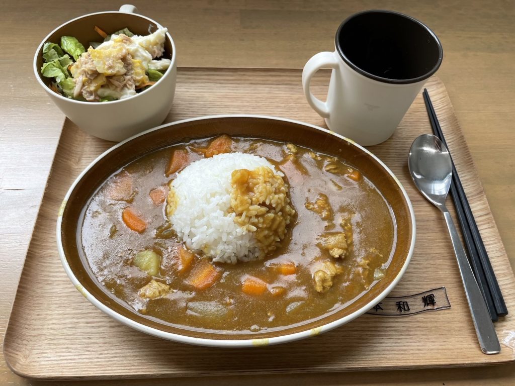 チキンカレーとツナとマカロニの野菜サラダ